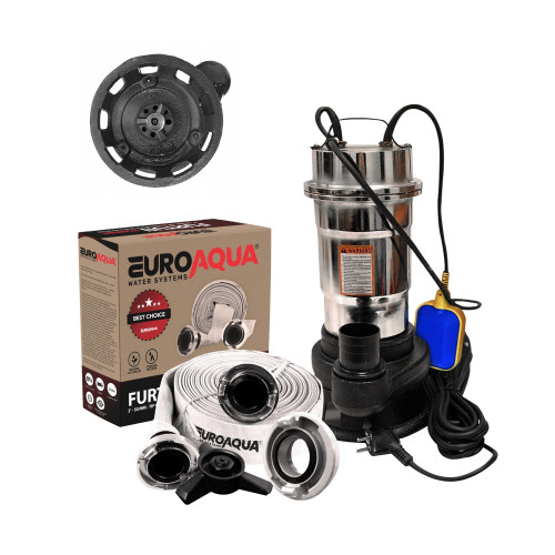 Pompa  Apa Murdara(WC,fosa,hazna) cu tocator, din Inox 3100W+40m Furtun 2"+Accesorii prindere rapida