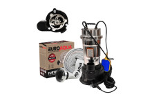 Pompa Apa Murdara(WC,fosa,hazna) cu DUBLU TOCATOR si PLUTITOR, din inox EUROAQUA 3100W+20 metri furtun pompieri panzat+accesorii prindere rapida