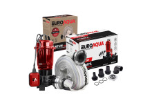 Set Pompa submersibila apa murdara(WC,FOSA,HAZNA) cu plutitor si cutit tocator exterior 3300W, EAQ007,adancime absorbtie 8m, inaltime refulare 20m, include furtun tip pompieri 2”-20m-8 bari cu racorduri si mufa STORZ 2" pentru cuplare rapida
