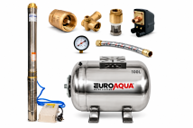 Kit Hidrofor Profesional INOX 100L cu Pompa Submersibila KEPEIDA 4SPM10-8 1300W, 54m, Presostat, Manometru si Accesorii