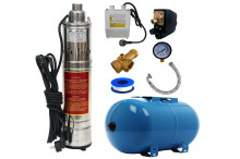 *PROMO*KIT Hidrofor 24 L cu Pompa submersibila DDT PROFESSIONAL QGD 120-1.1, 3000 l/h, cap inox,10M cablu-Sistem premium complet