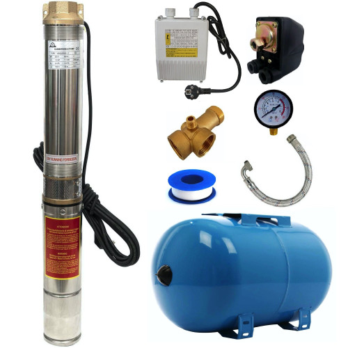 luk MGSP0485 Kit Hidrofor 24 L cu Pompa submersibila de mare adancime, DDT PROFESSIONAL QJD120-1.5, 1500 W, Inox, 8 turbine, 15 m cablu Sistem premium complet