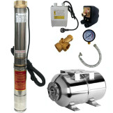 *PROMO*Kit Hidrofor 50 L inox DRK cu pompa apa submersibila multietajata 8 turbine 1.5 Kw, 120 m, 5 m3 / Ora, DDT-4QJD, Sistem premium complet