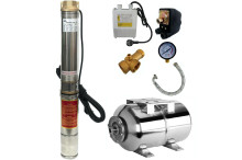 *PROMO*Kit Hidrofor 50 L inox DRK cu pompa apa submersibila multietajata 8 turbine 1.5 Kw, 120 m, 5 m3 / Ora, DDT-4QJD, Sistem premium complet