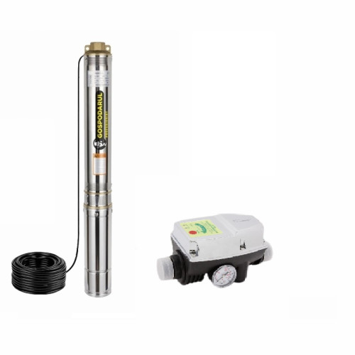 gospodarul profesionist PMP004.21.87 Kit Pompa submersibila apa curata Gospodarul Profesionist 4QJD-1100, 8 turbine - 1100W, cablu 10m, 5000 l/h+Prescontrol automat EPC-4 max 10BAR