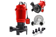 Set Pompa submersibila apa murdara(WC,FOSA,HAZNA) cu plutitor si cutit tocator exterior 3300W, EAQ007,adancime absorbtie 8m, inaltime refulare 20m, include furtun tip pompieri 2”-20m-8 bari cu racorduri si mufa STORZ 2" pentru cuplare rapida