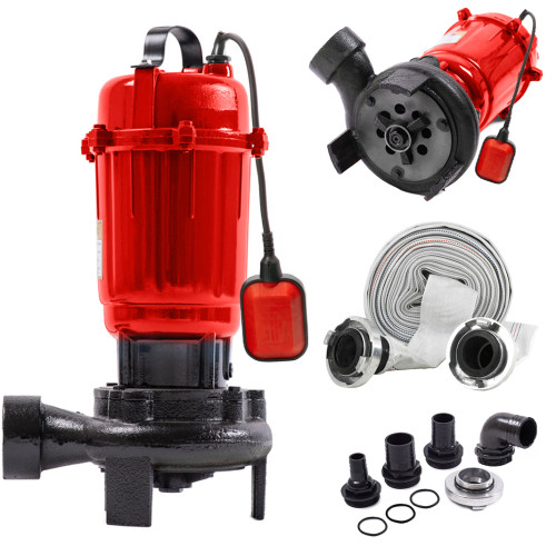 euroaqua GSP003 Set Pompa submersibila apa murdara(WC,FOSA,HAZNA) cu plutitor si cutit tocator exterior 3300W, EAQ007,adancime absorbtie 8m, inaltime refulare 20m, include furtun tip pompieri 2”-20m-8 bari cu racorduri si mufa STORZ 2" pentru cuplare rapida