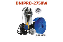 Pompa UCRAINA Apa Murdara(WC,fosa,hazna) cu turbina, din Inox DNIPRO-M2750W+50m Furtun PVC 2"+Accesorii prindere rapida